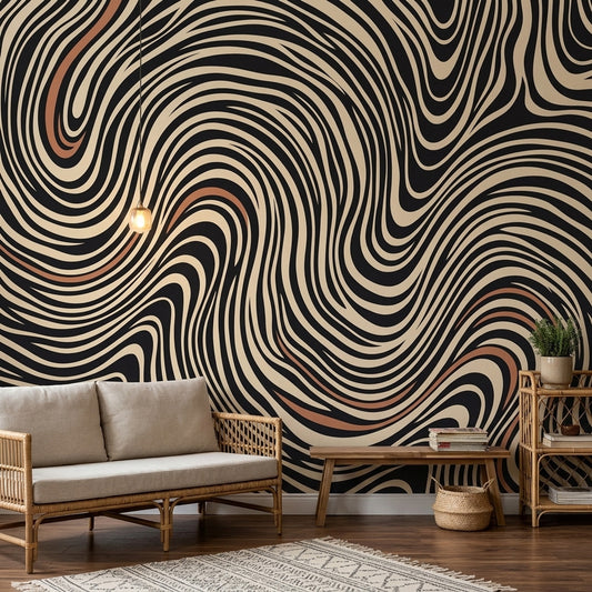 Op Art Wallpaper Wavy Stripes Optical Illusion Wall Mural