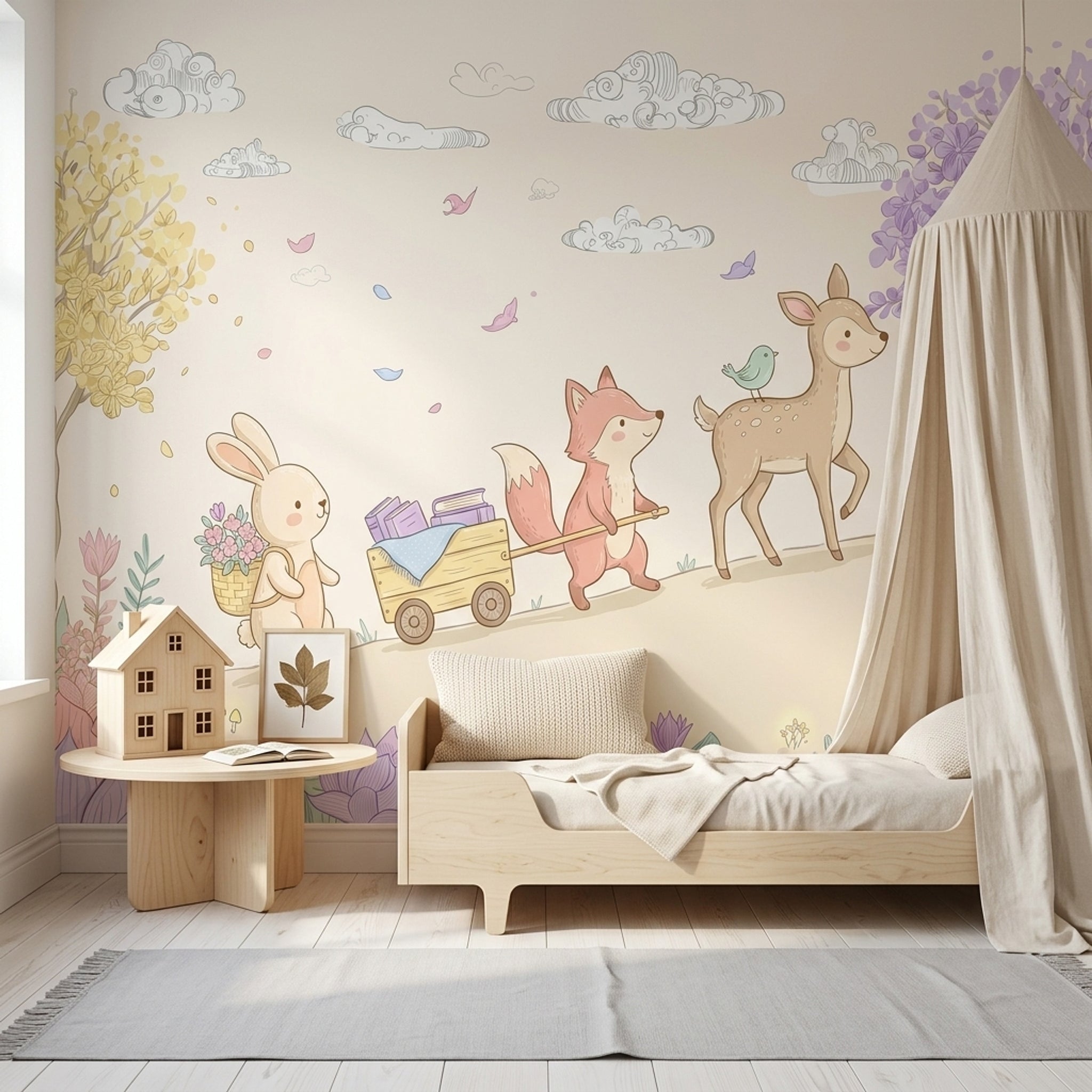 Woodland Animals Wallpaper Pastel Removable Nursery Decor Wall Decor