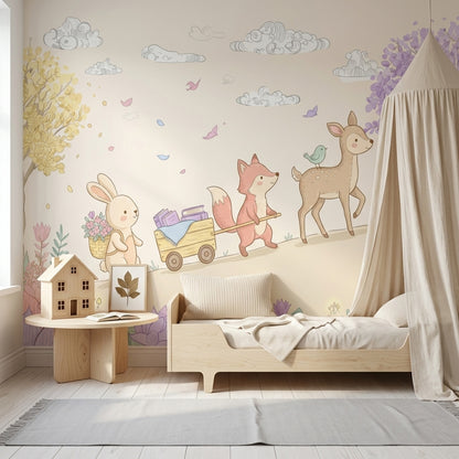 Woodland Animals Wallpaper Pastel Removable Nursery Decor Wall Decor