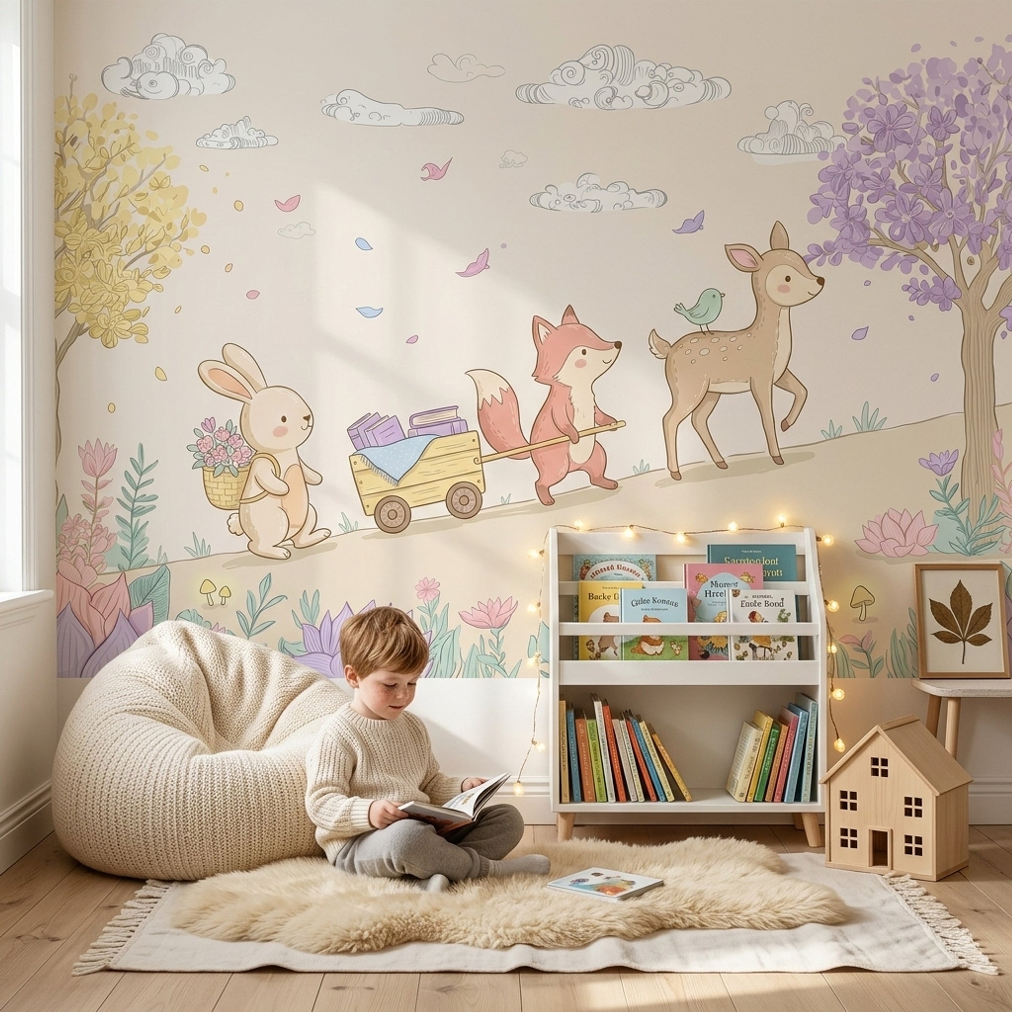 Woodland Animals Wallpaper Pastel Removable Nursery Decor Wall Decor