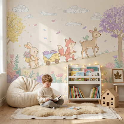 Woodland Animals Wallpaper Pastel Removable Nursery Decor Wall Decor