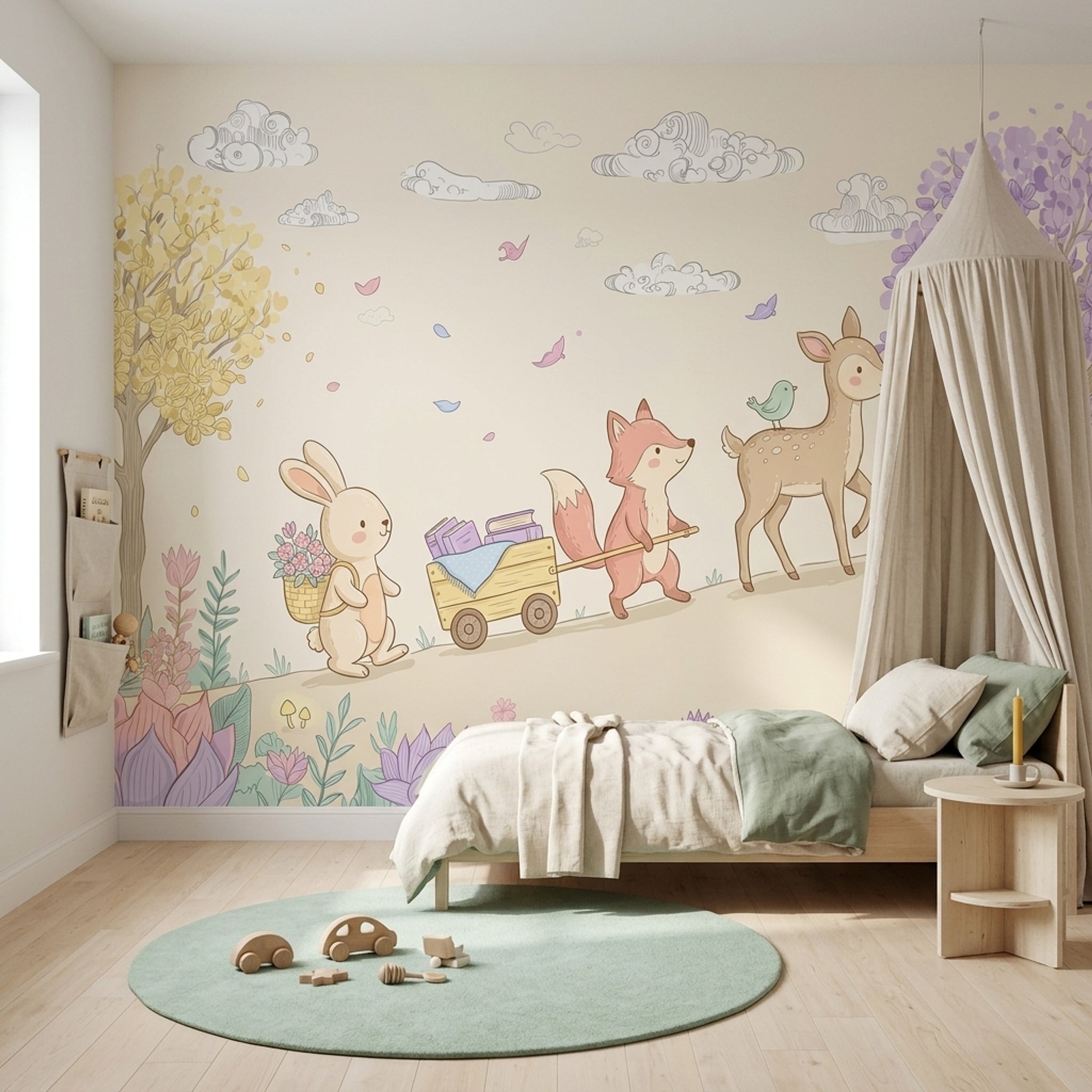 Woodland Animals Wallpaper Pastel Removable Nursery Decor Wall Decor