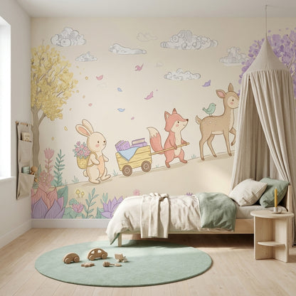 Woodland Animals Wallpaper Pastel Removable Nursery Decor Wall Decor