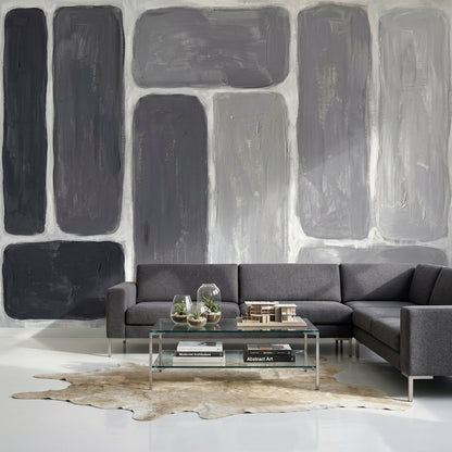 Rounded Rectangles Wallpaper Gray Monochrome Painted Texture Wall Mural