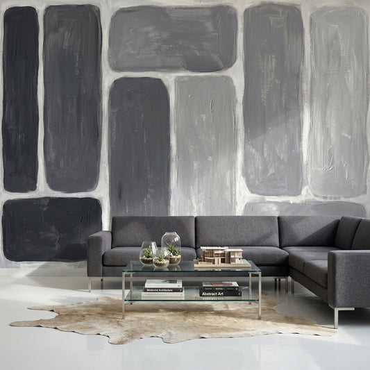 Rounded Rectangles Wallpaper Gray Monochrome Painted Texture Wall Mural