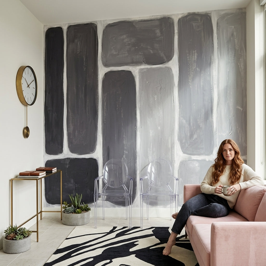 Rounded Rectangles Wallpaper Gray Monochrome Painted Texture Wall Mural