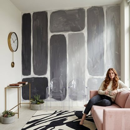 Rounded Rectangles Wallpaper Gray Monochrome Painted Texture Wall Mural