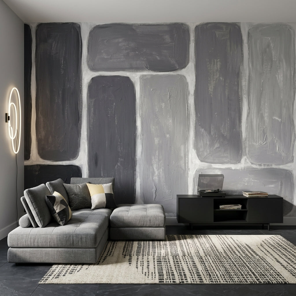 Rounded Rectangles Wallpaper Gray Monochrome Painted Texture Wall Mural