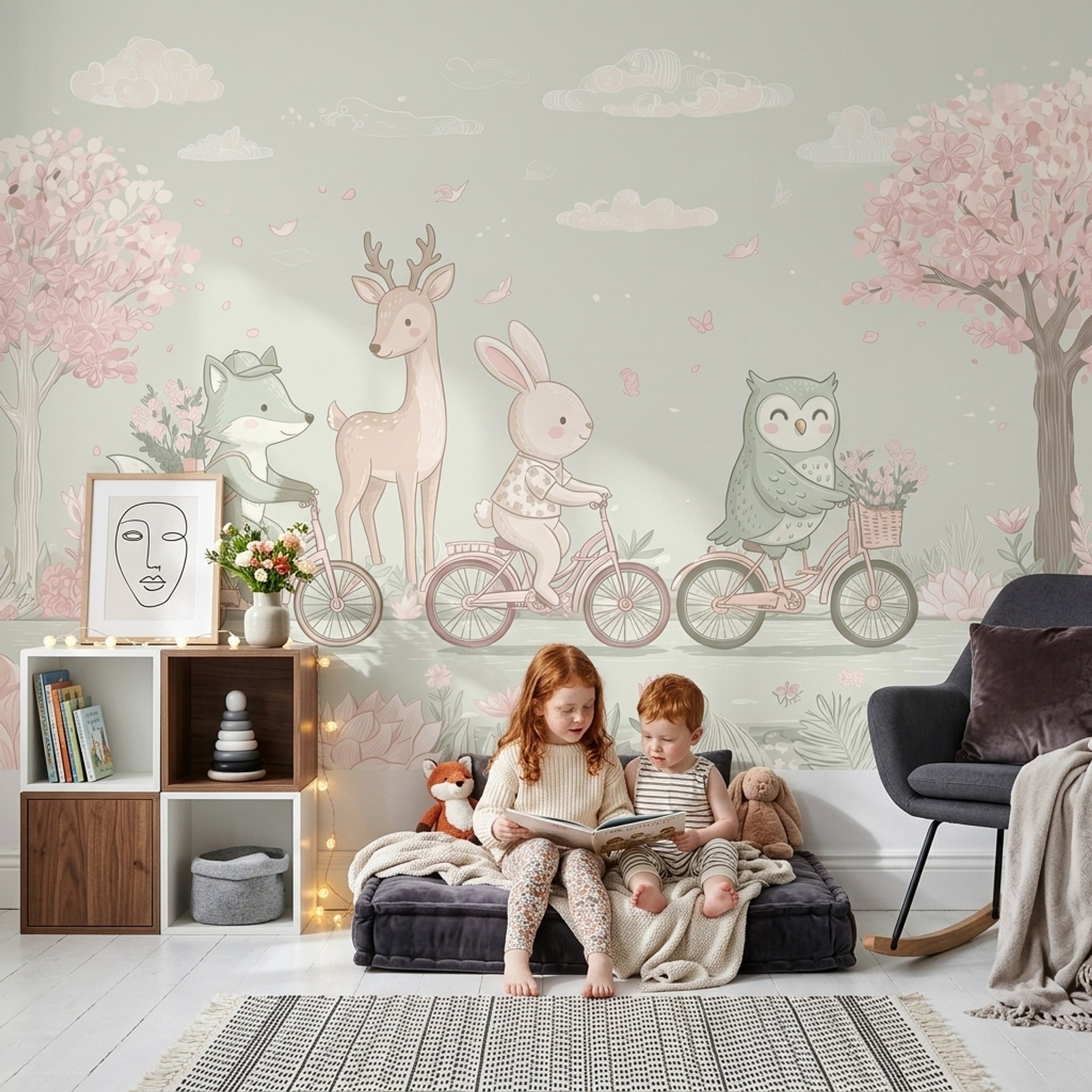 Woodland Animals Wallpaper Bicycles Spring Garden Removable Wall Decor