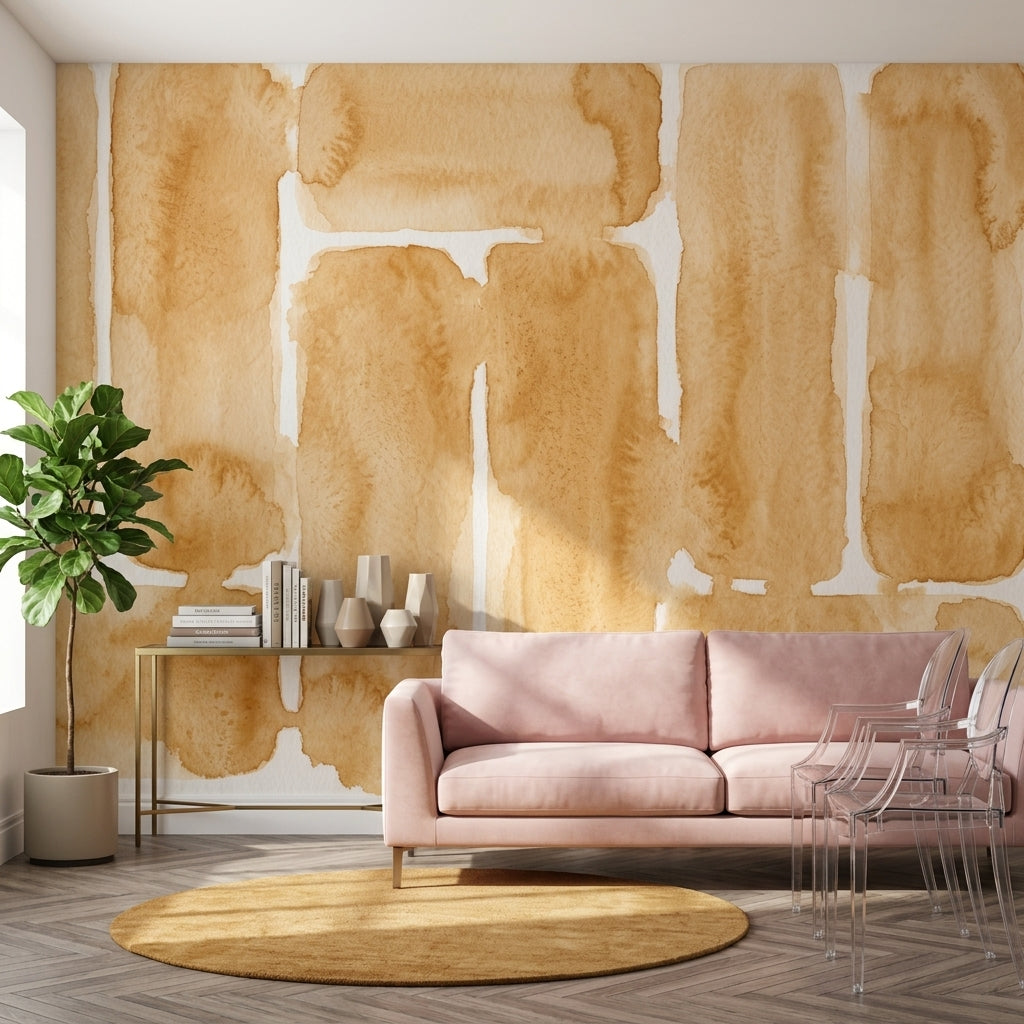 Abstract Watercolor Wallpaper Rounded Rectangles Removable Minimal Modern Wall Decor