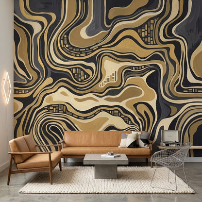 Topographic Wallpaper Black And Gold Luxury Removable Wall Decor