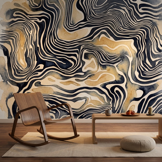Topographic Lines Wallpaper Watercolor Wash Removable Modern Minimalist Wall Decor