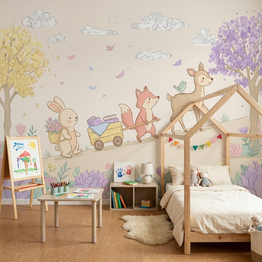 Woodland Animals Wallpaper Pastel Removable Nursery Decor Wall Decor