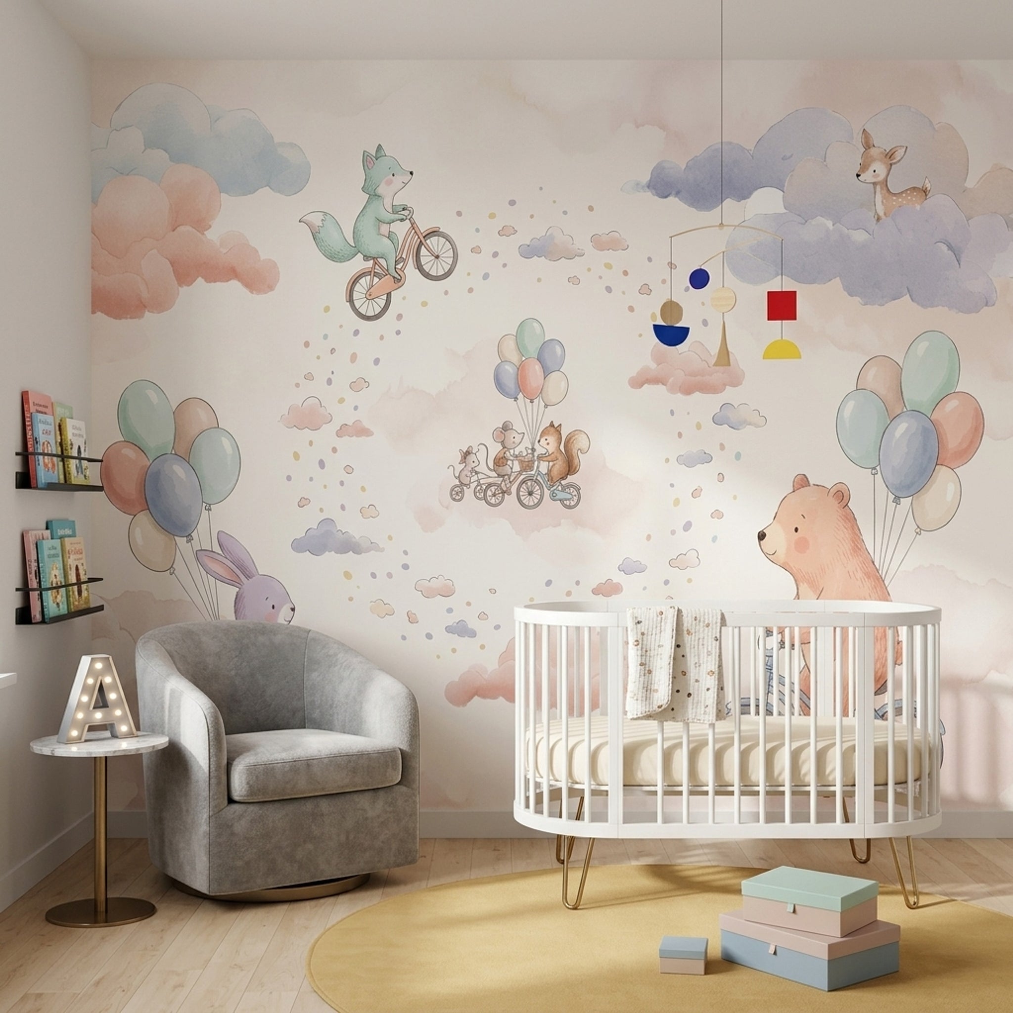 Nursery Wallpaper Pastel Watercolor Removable Wall Decor