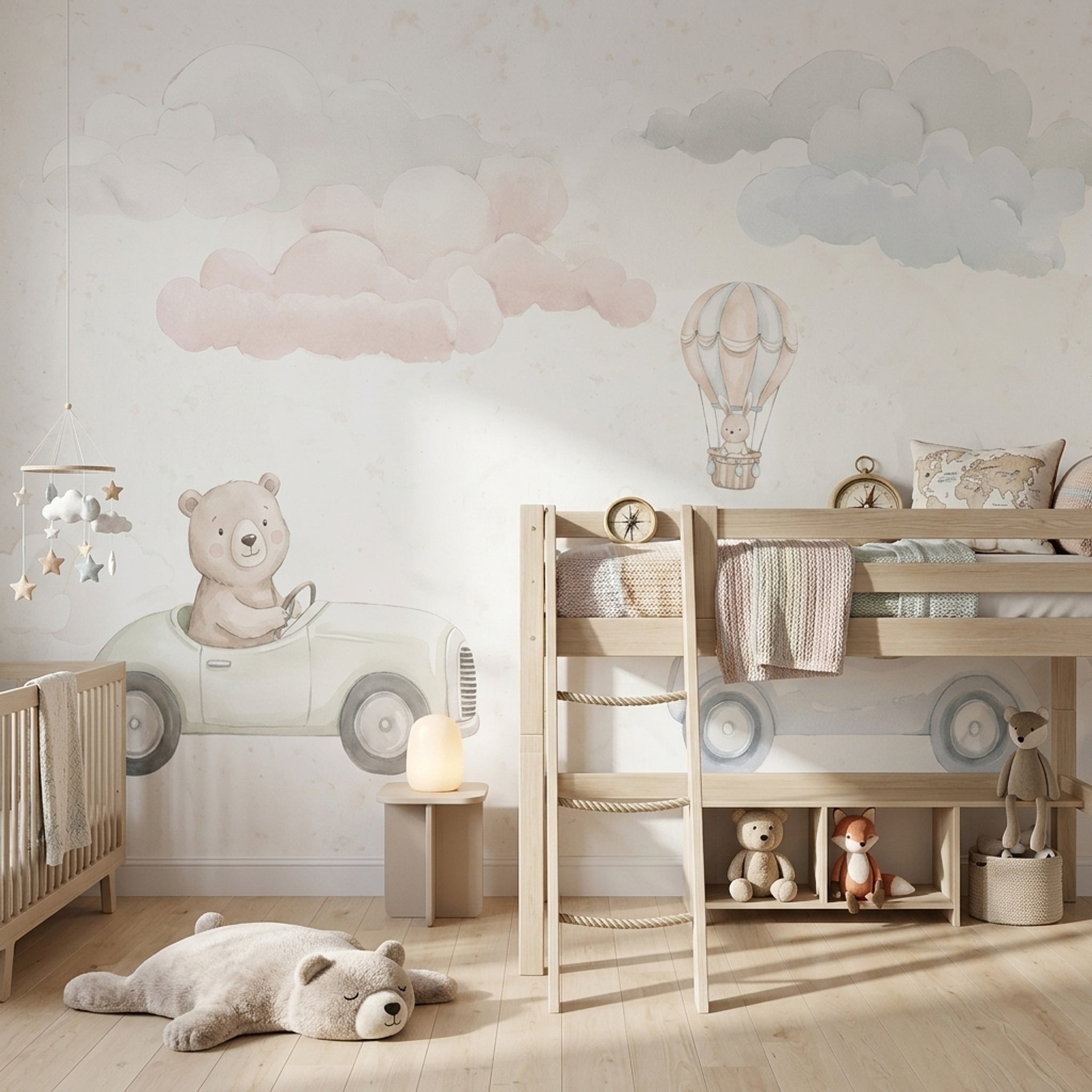 White Background Wallpaper Watercolor Texture Hot Air Balloon Removable Wall Decor