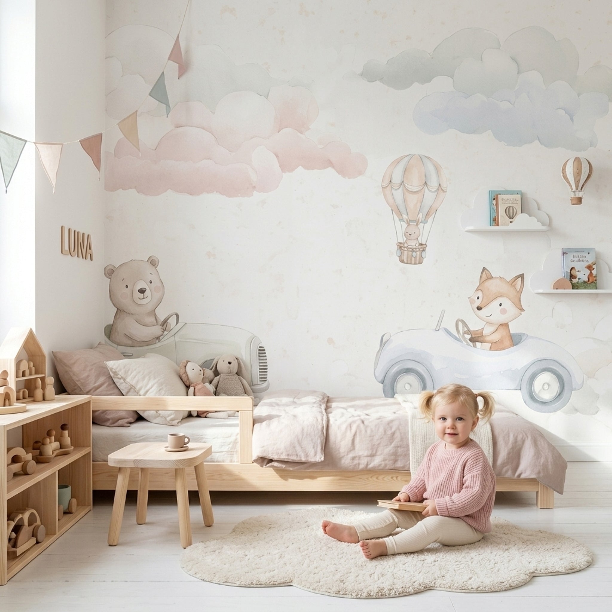 White Background Wallpaper Watercolor Texture Hot Air Balloon Removable Wall Decor