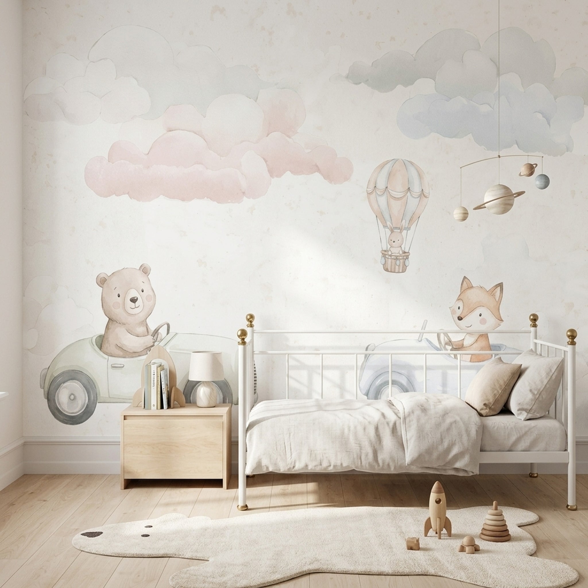 White Background Wallpaper Watercolor Texture Hot Air Balloon Removable Wall Decor