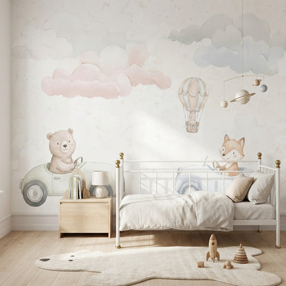 White Background Wallpaper Watercolor Texture Hot Air Balloon Removable Wall Decor
