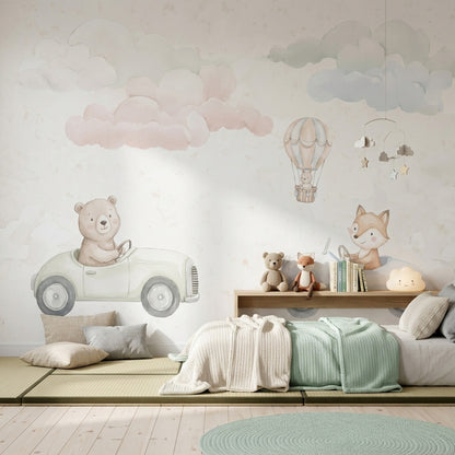 White Background Wallpaper Watercolor Texture Hot Air Balloon Removable Wall Decor