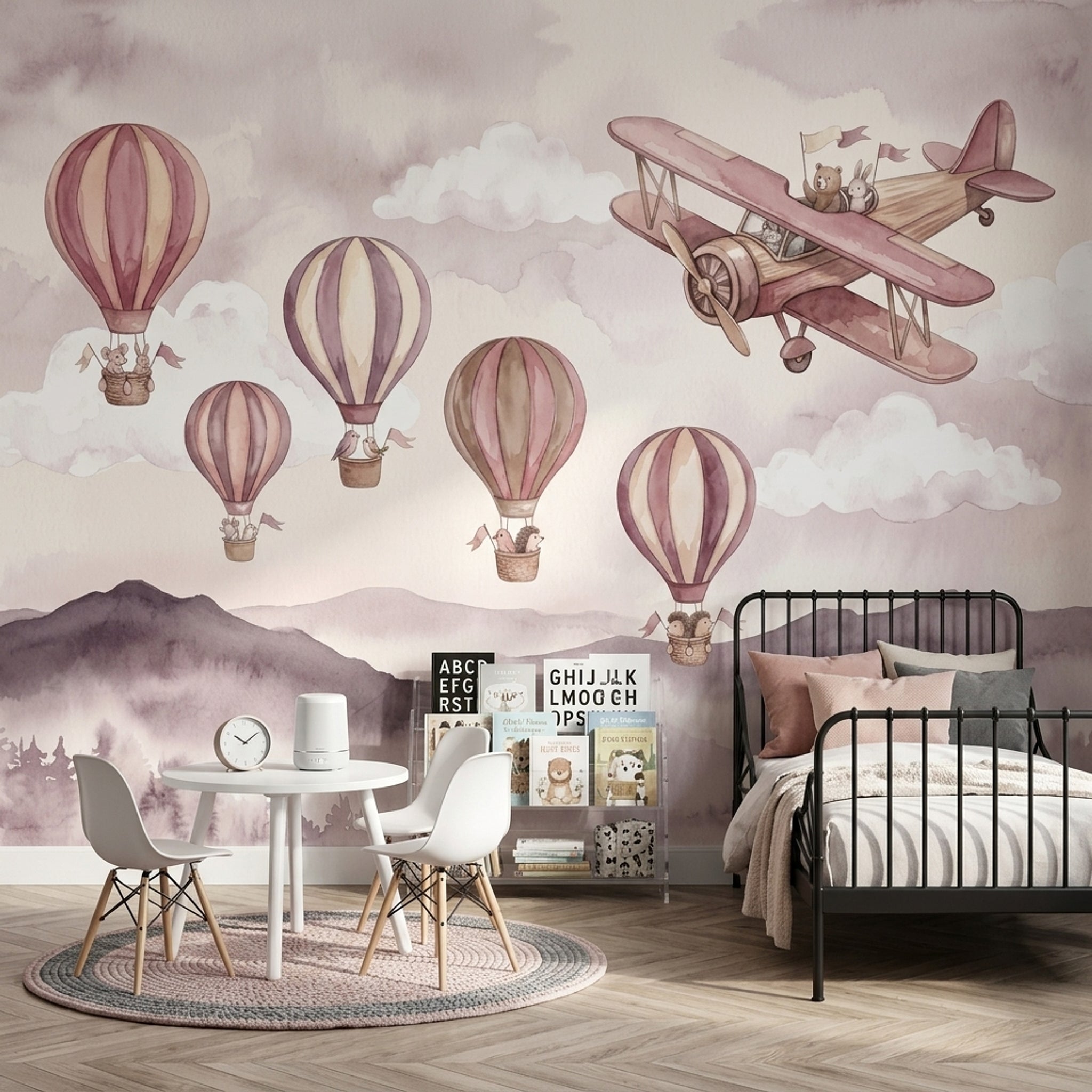 Watercolor Wallpaper Hot Air Balloons Removable Nursery Wall Decor