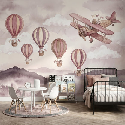 Watercolor Wallpaper Hot Air Balloons Removable Nursery Wall Decor