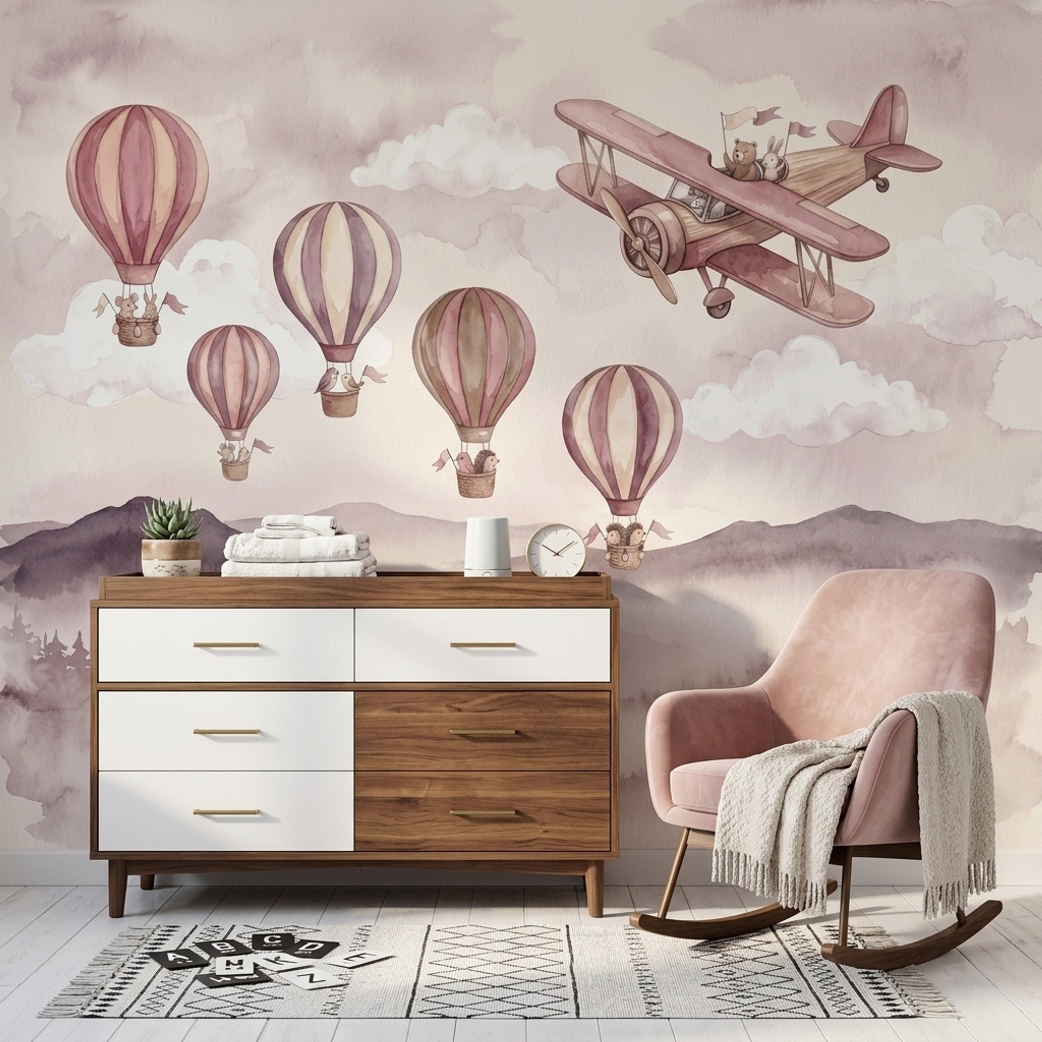 Watercolor Wallpaper Hot Air Balloons Removable Nursery Wall Decor