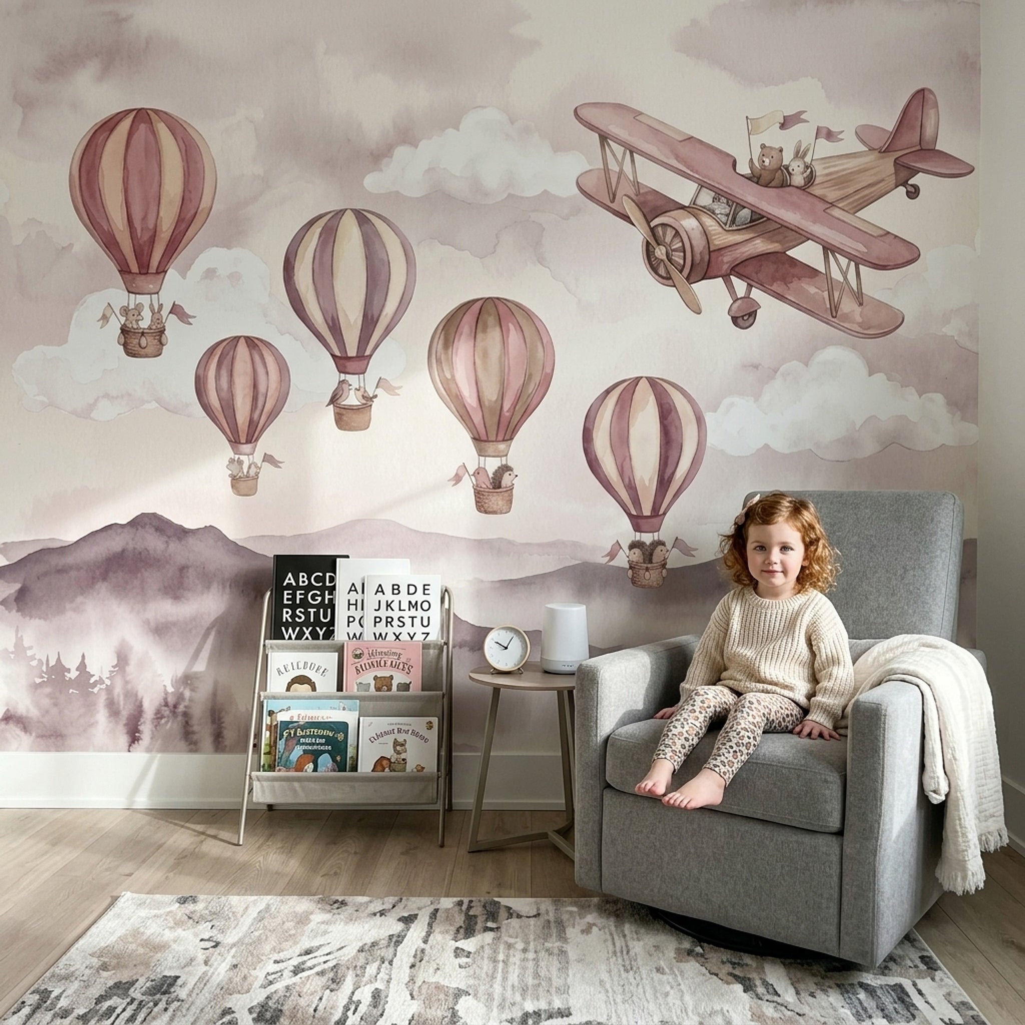 Watercolor Wallpaper Hot Air Balloons Removable Nursery Wall Decor