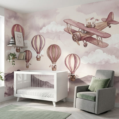 Watercolor Wallpaper Hot Air Balloons Removable Nursery Wall Decor