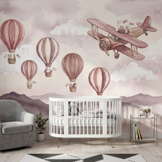 Watercolor Wallpaper Hot Air Balloons Removable Nursery Wall Decor