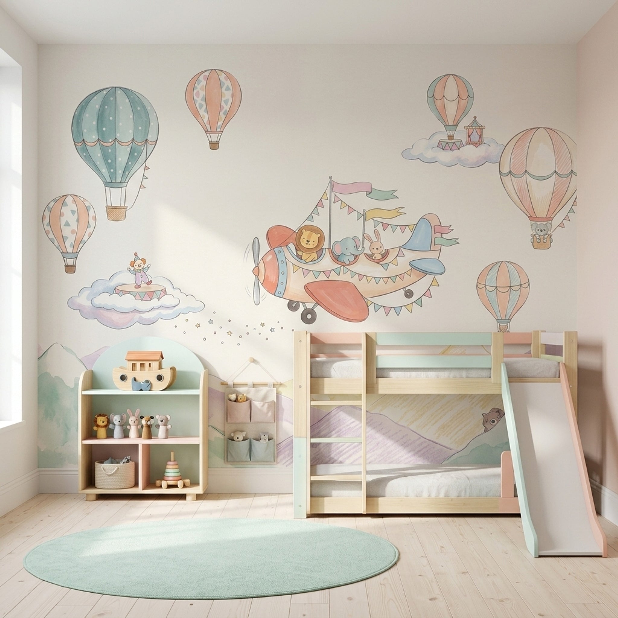 Pastel Watercolor Wallpaper Nursery Hot Air Balloons Wall Mural