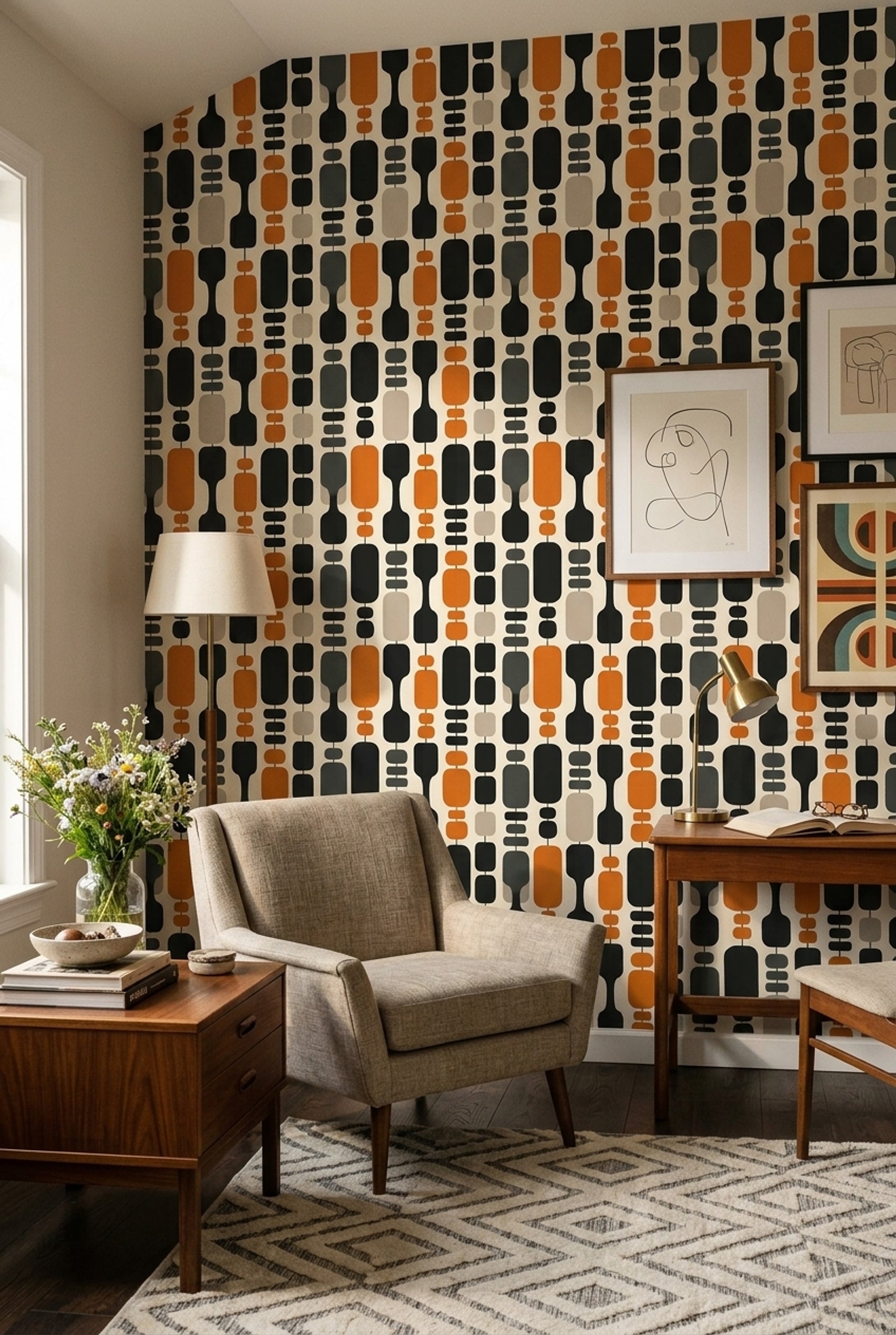 Mid Century Modern Wallpaper Retro Geometric Decorative Mural
