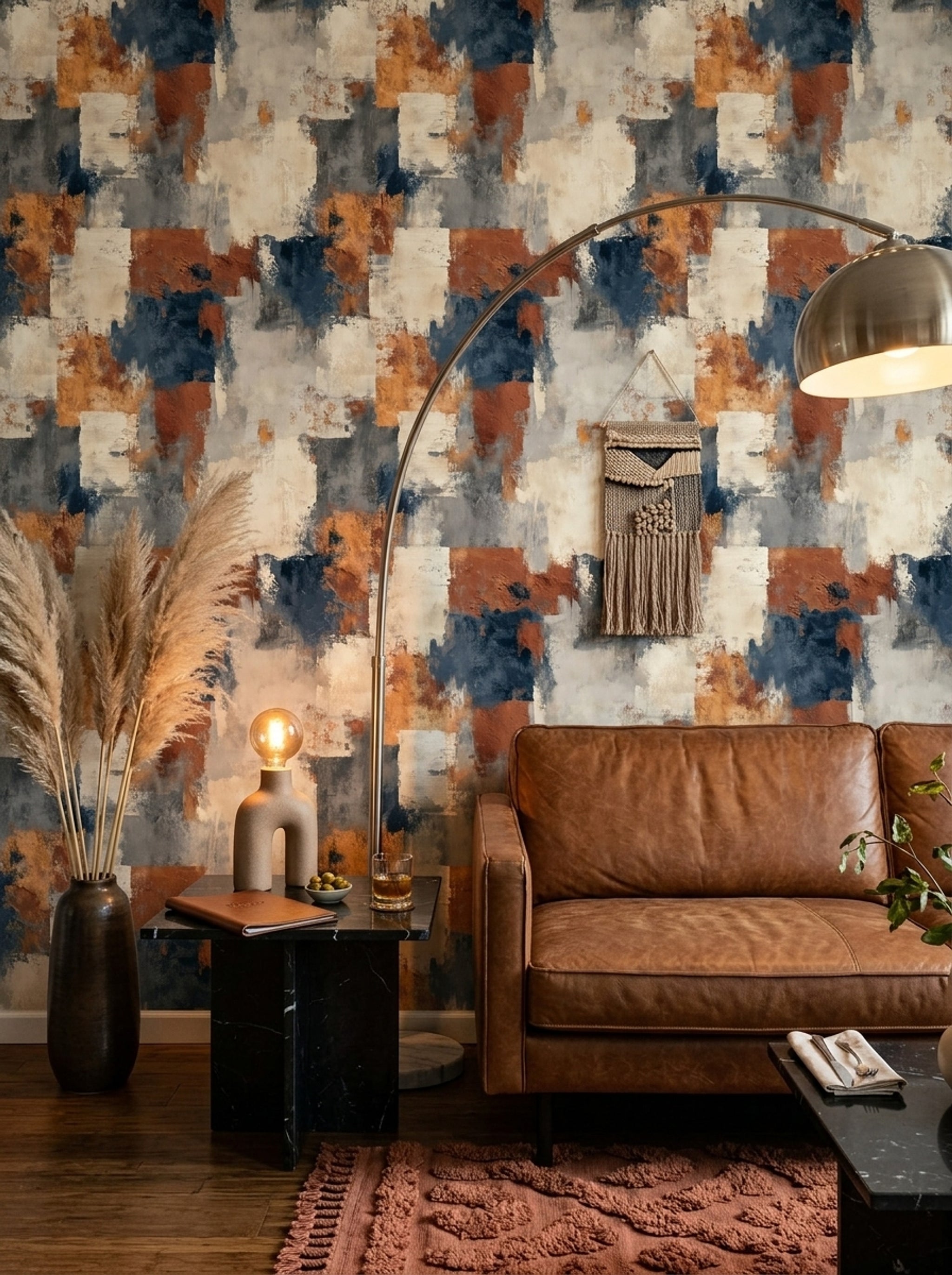 Geometric Blocks Wallpaper Textured Paint Removable Color Block Wall Decor