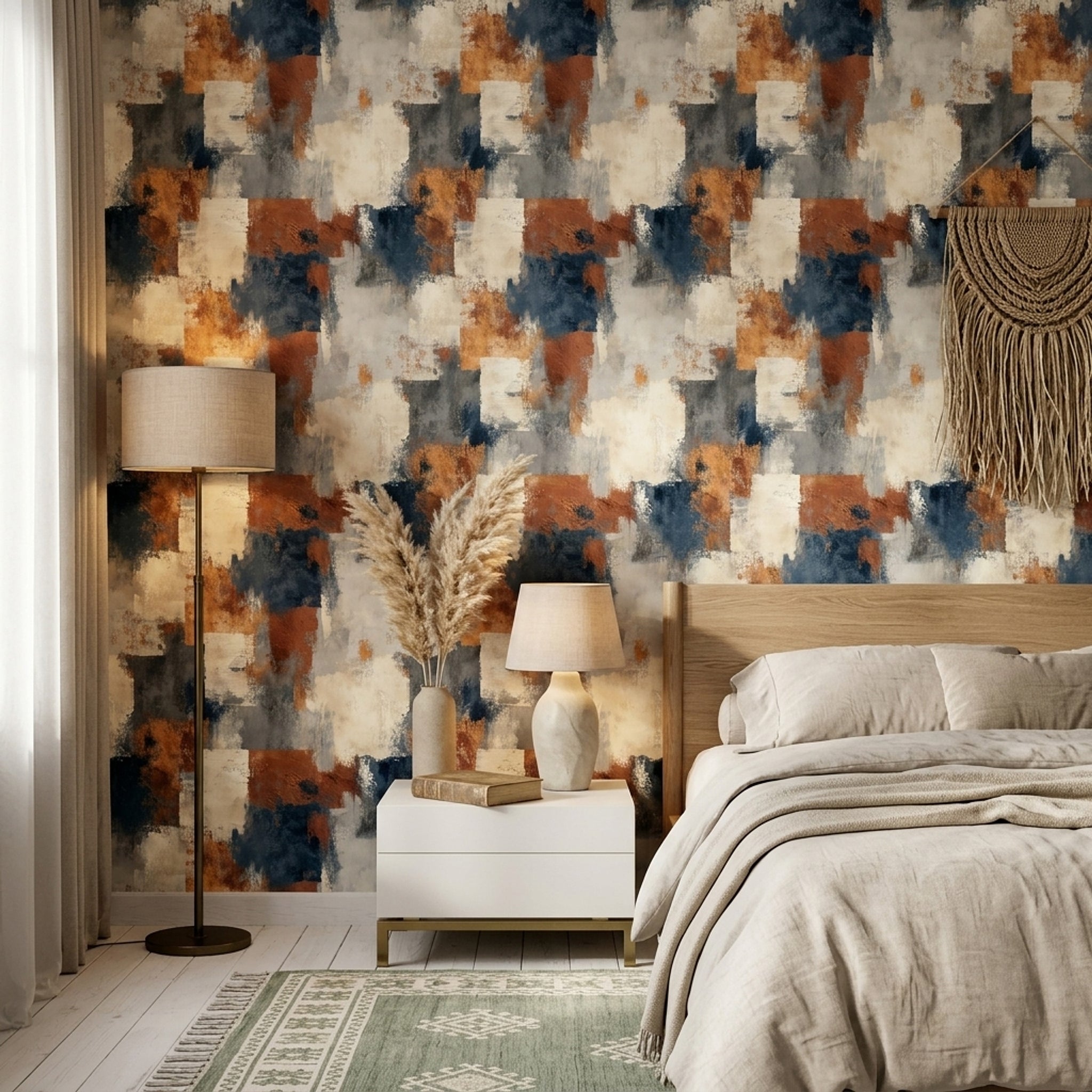 Geometric Blocks Wallpaper Textured Paint Removable Color Block Wall Decor