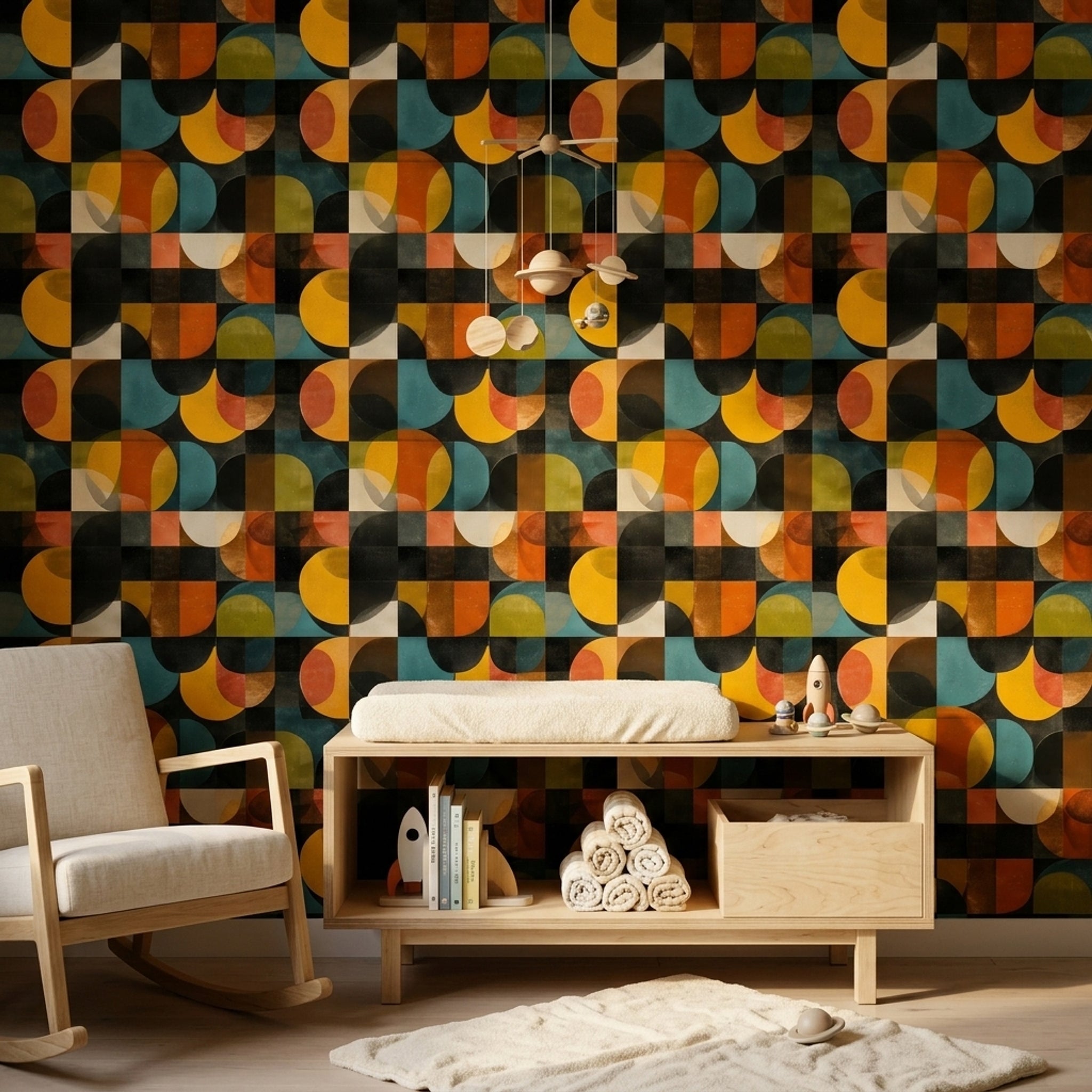 Mid Century Modern Wallpaper Retro Geometric Removable Wall Decor