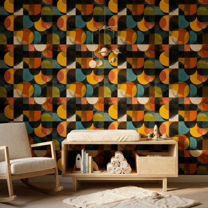 Mid Century Modern Wallpaper Retro Geometric Removable Wall Decor