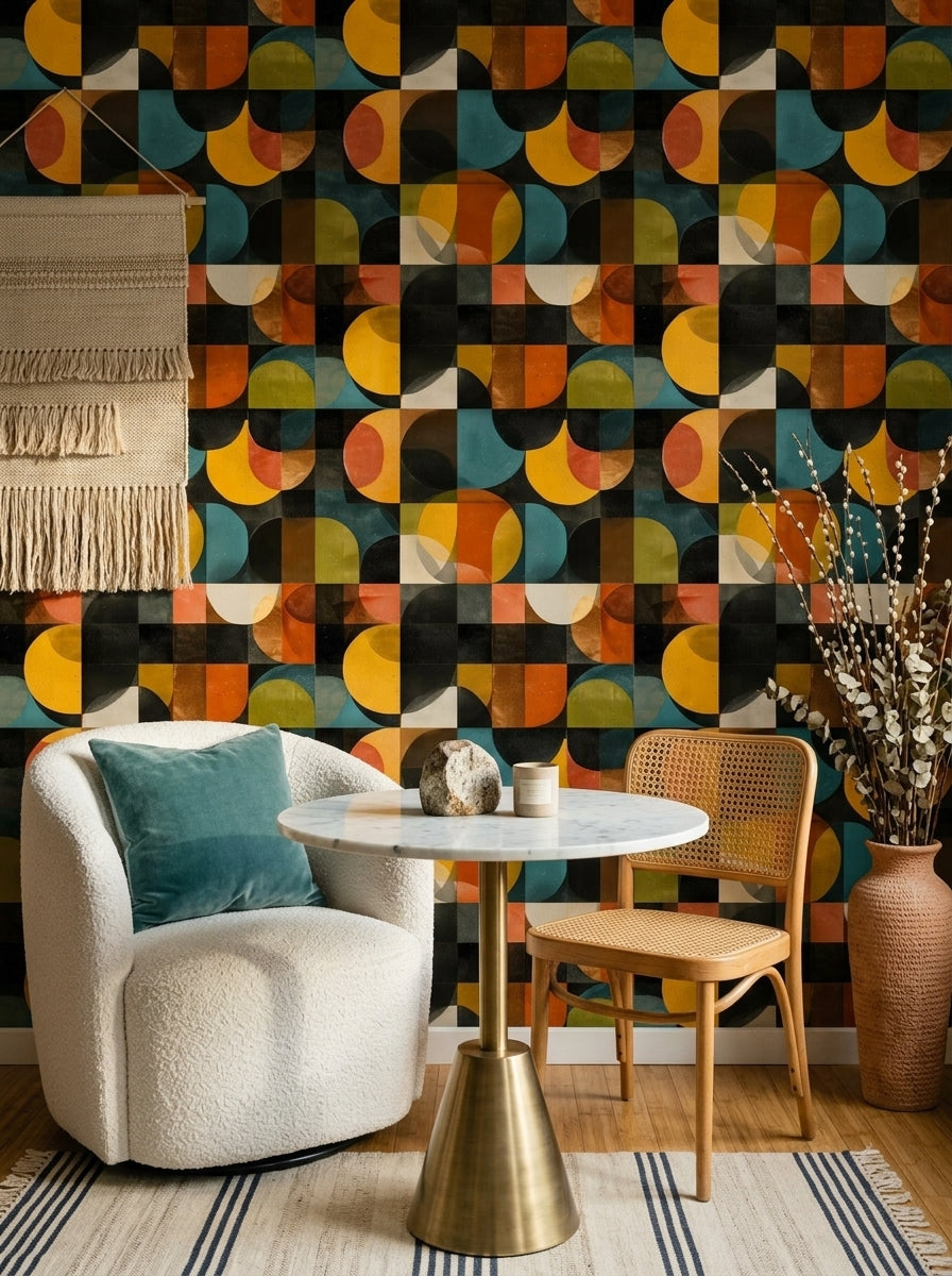 Mid Century Modern Wallpaper Retro Geometric Removable Wall Decor