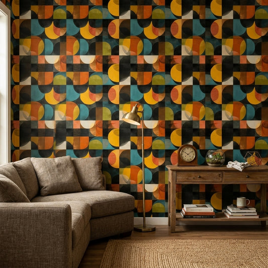 Mid Century Modern Wallpaper Retro Geometric Removable Wall Decor