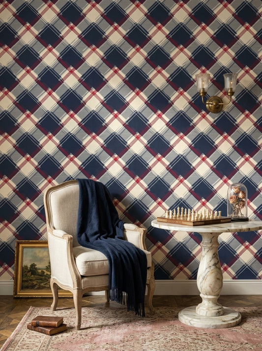 Plaid Wallpaper Tartan Navy Decorative Mural