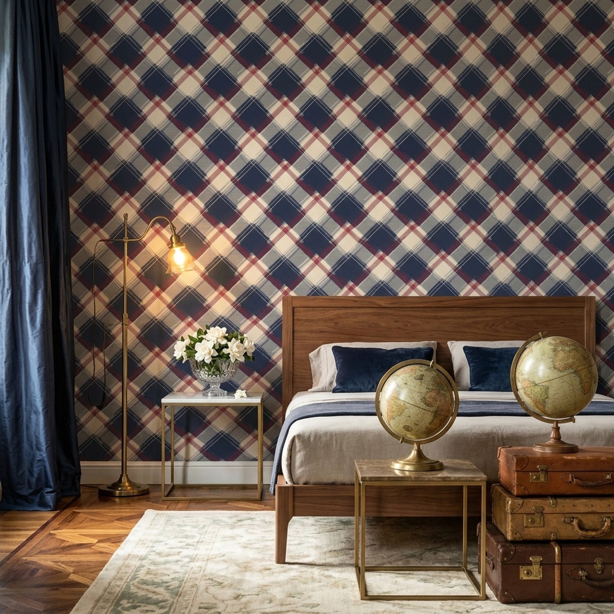 Plaid Wallpaper Tartan Navy Decorative Mural