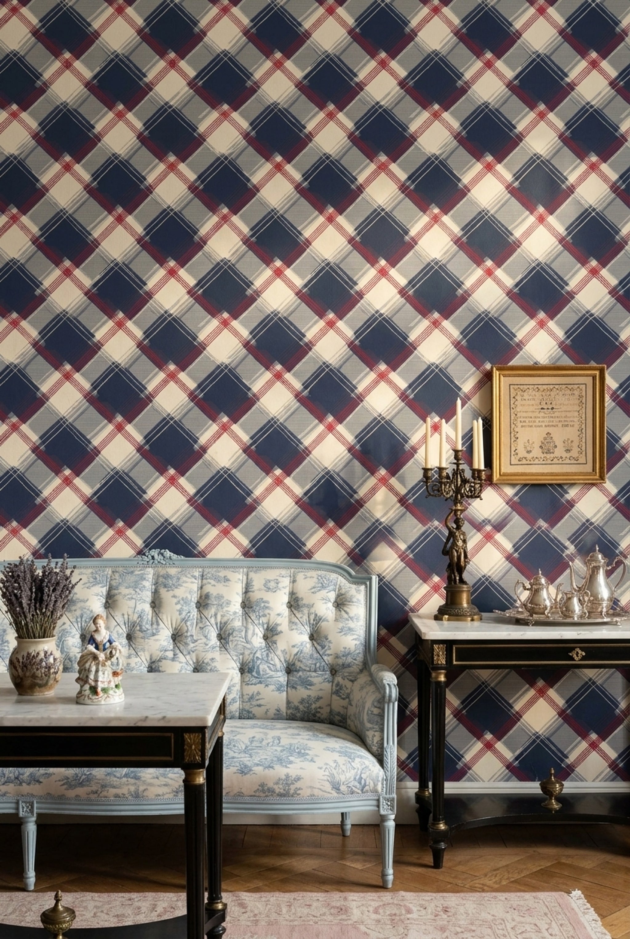 Plaid Wallpaper Tartan Navy Decorative Mural