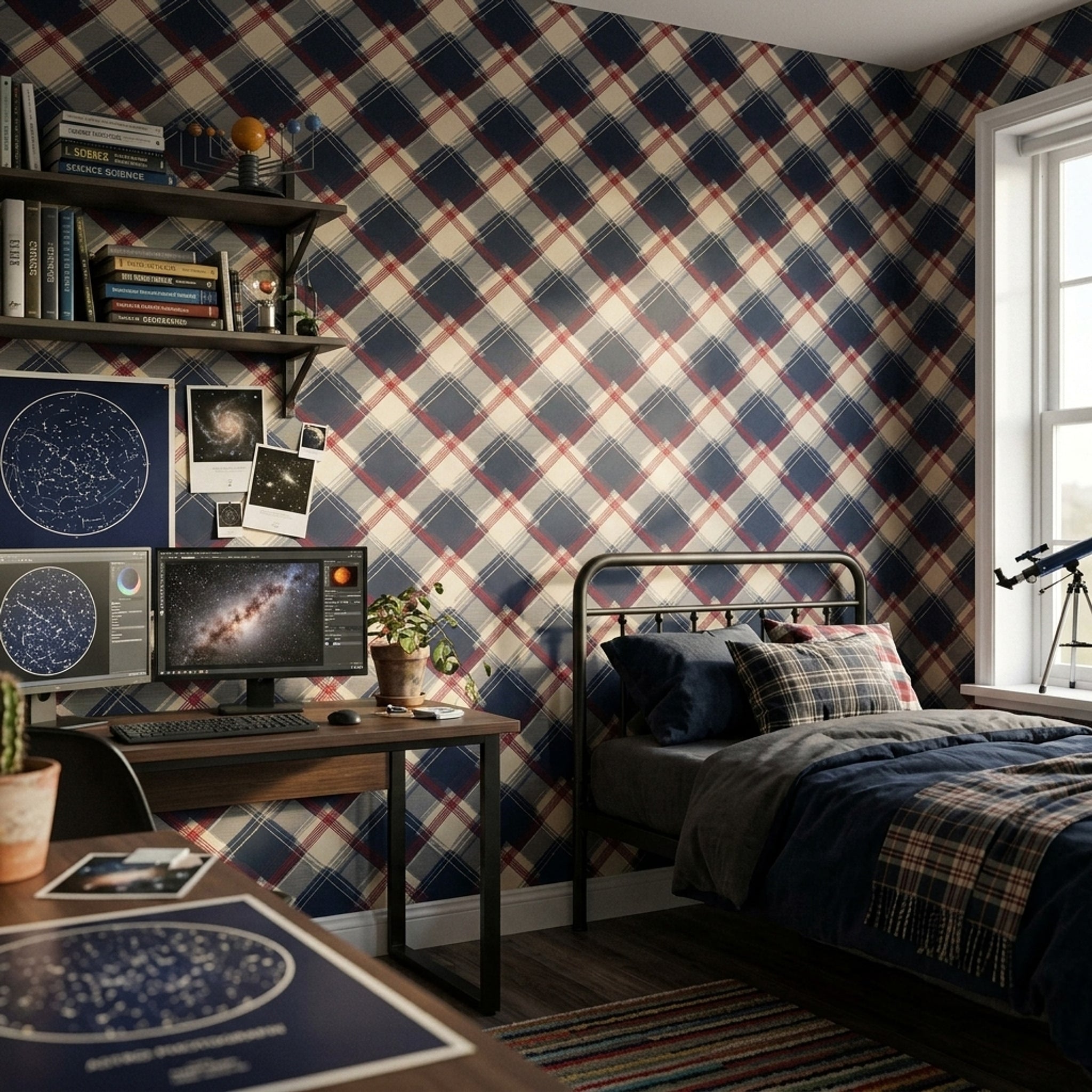 Plaid Wallpaper Tartan Navy Decorative Mural
