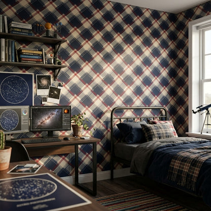 Plaid Wallpaper Tartan Navy Decorative Mural