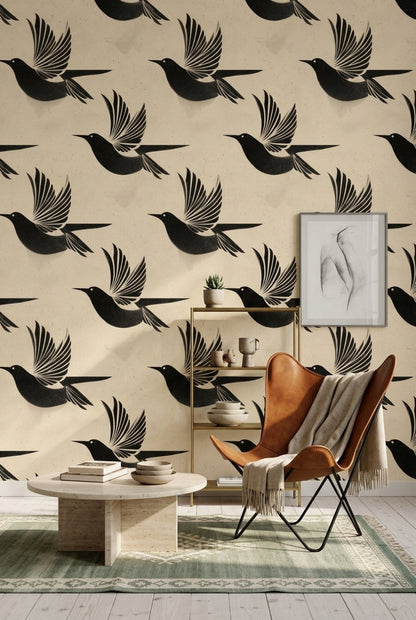 Swallows Wallpaper Bird Silhouettes Removable Speckled Texture Wall Decor