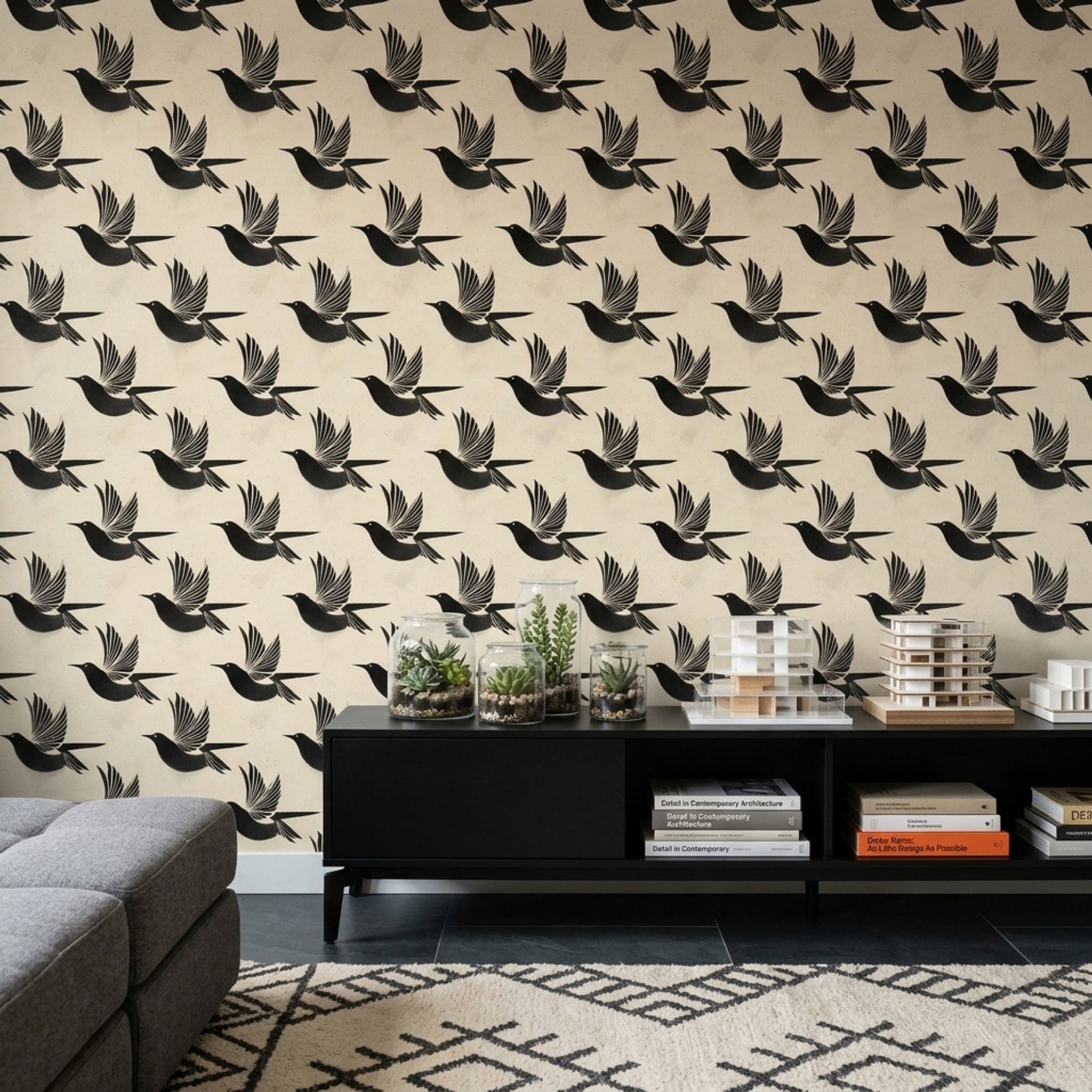 Swallows Wallpaper Bird Silhouettes Removable Speckled Texture Wall Decor