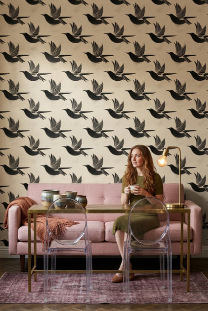Swallows Wallpaper Bird Silhouettes Removable Speckled Texture Wall Decor