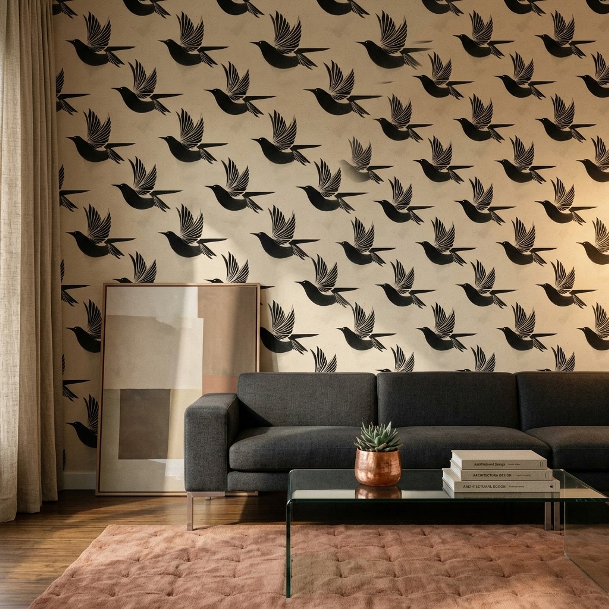 Swallows Wallpaper Bird Silhouettes Removable Speckled Texture Wall Decor