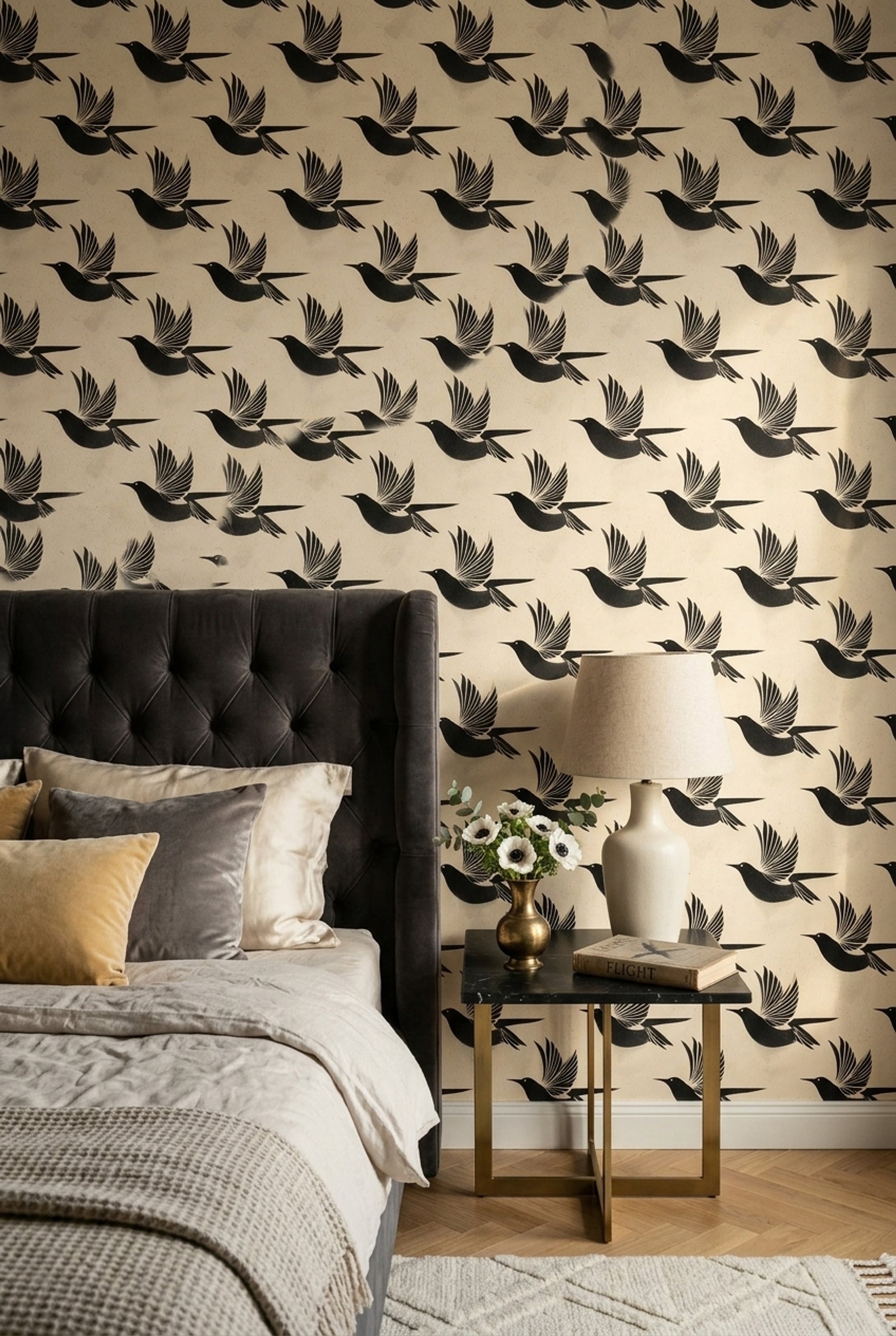 Swallows Wallpaper Bird Silhouettes Removable Speckled Texture Wall Decor