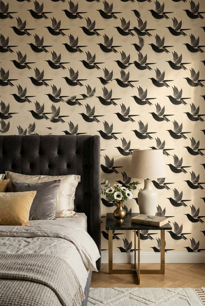 Swallows Wallpaper Bird Silhouettes Removable Speckled Texture Wall Decor