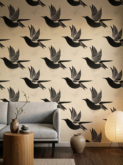 Swallows Wallpaper Bird Silhouettes Removable Speckled Texture Wall Decor