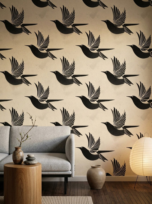 Swallows Wallpaper Bird Silhouettes Removable Speckled Texture Wall Decor